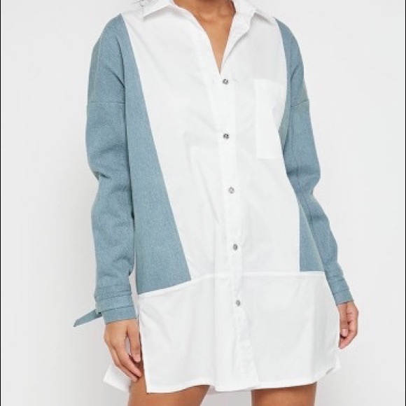 Shirt Dress with Denim Panels - Picture 1 of 2